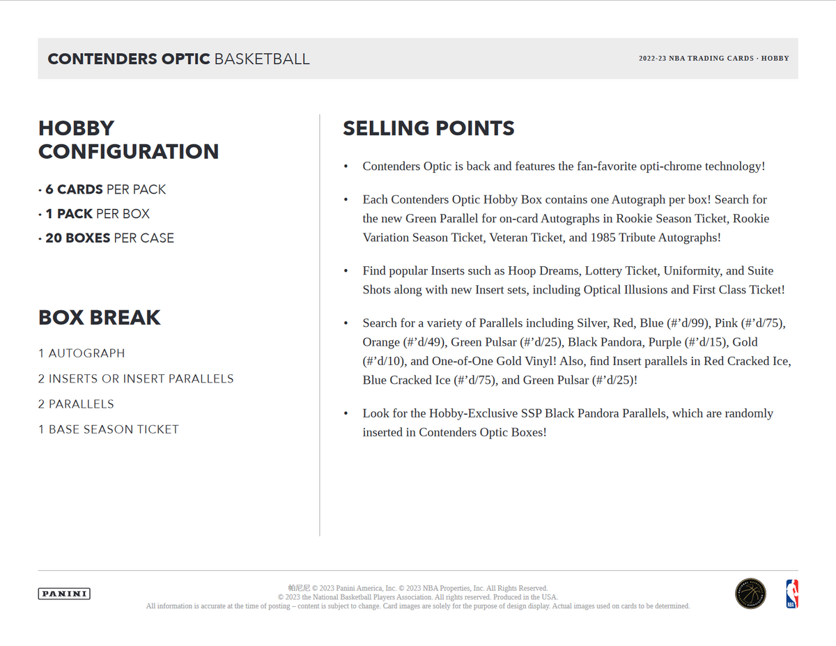 2022-23 Panini Contenders Optic Basketball Hobby Box