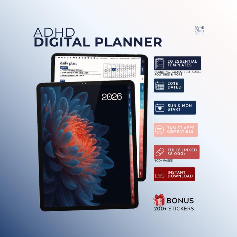 ADHD Digital Planner 2026 | iPad & Android